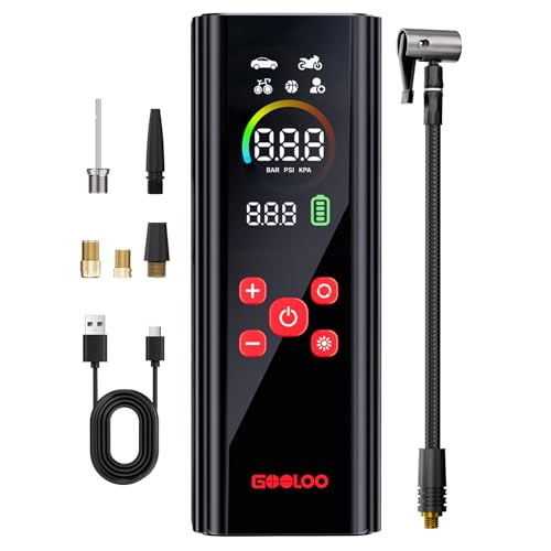 GOOLOO AP150 PRO Tire Inflator Portable Air Compressor,Color LED Screen | 150PSI Air Pump with Digital Pressure Gauge, LED Light and Auto Shut-Off Function for Car, Motorcycle, Bicycle, Ball - color: Black