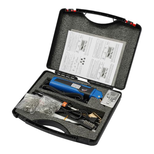 2 in 1 Plastic Welder Kit 100W Hot Stapler for Bumper Repair 800°F (Blue) | Car Bumpers Kayaks Toolboxes Welding Repair Kit, Includes 400 Staples, Mesh, Rods, Smoother, Brush - color: Blue
