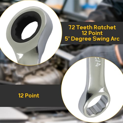3/4 Inch Ratcheting Wrench 2 Pcs 72-Tooth 12-Point Chrome Plated | Forged 45# Carbon Steel Durable, 5-Degree Arc For Tight Spaces, 12-Point Protects Fasteners, Polished Chrome Anti-Rust - size: 3/4 Inch