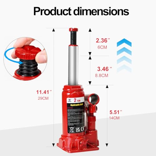 2 Ton Hydraulic Welded Bottle Jack, 4000 lb Capacity Automotive Lift Jack for Car, Pickup Truck, RV and Auto Repair, 5.8" to 10.9"" Lifting Range - size: 2 Ton