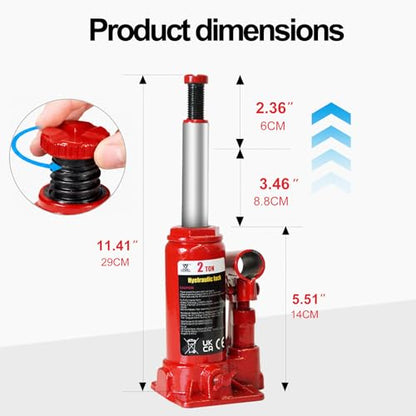 2 Ton Hydraulic Welded Bottle Jack, 4000 lb Capacity Automotive Lift Jack for Car, Pickup Truck, RV and Auto Repair, 5.8" to 10.9"" Lifting Range - size: 2 Ton