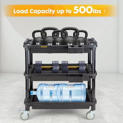 ELAFROS 3-Shelf Heavy Duty Rolling Utility Cart, 32.4 x 18.3 in | Multi-Use Service Tool Cart, 500 lbs Capacity, Deep Shelves, Industrial-Grade Plastic Cart, Mobile Work Organizer - style: Standard
