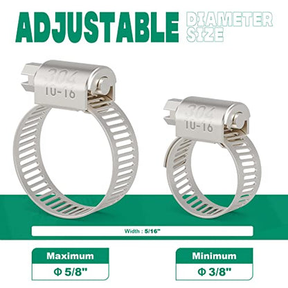 OURU 24PCS Hose Clamps Stainless Steel Adjustable 3/8"– 5/8"(10-16mm) Worm Gear Hose Clamp, Heavy Duty Metal Small Hose Clamps for Automotive, Pipe, Radiator Plumbing, Fuel Line - size: 3/8"-5/8"(10-16mm)