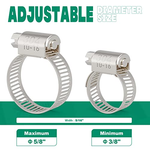 OURU 40PCS Hose Clamps Stainless Steel Adjustable 3/8"– 5/8"(10-16mm) Worm Gear Hose Clamp, Heavy Duty Metal Small Hose Clamps for Automotive, Pipe, Radiator Plumbing, Fuel Line - size: 3/8"-5/8(10-16mm) 40PCS