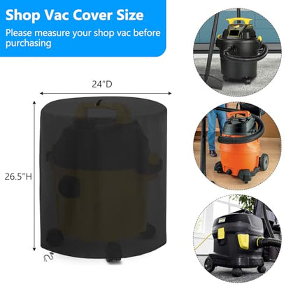 Shop Vacuum Cover Wet and Dry Shop Vacuum Cleaners Dust Cover for 12-16 Gallon Vac 24"D x 26.5"H Black