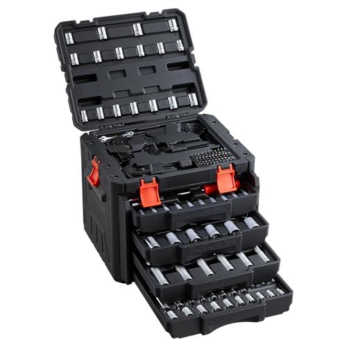 VEVOR Mechanics Tool Set, 230-Piece Mechanic Tool Kit, 1/4 in, 3/8 in, and 1/2 in Drive, SAE and Metric Socket Set, Wrenches, Screwdriver Bits, Accessories, and Storage Case, for Automotive Repair - size: 1/4"&3/8"&1/2", style: 230 PCS