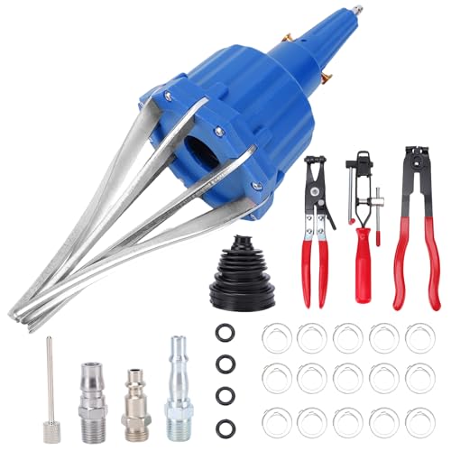 Pneumatic CV Joint Boot Expander Tool Kit,Expander Rod Spreader Installation Removal Tool with 15 Sets Clamps and 4 Air Hose Fittings for Rubber Boots Installation and Removal (Blue) - color: Blue