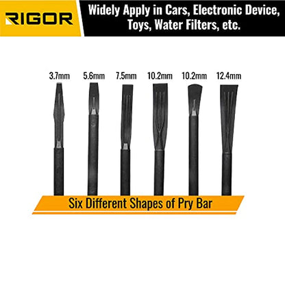 RIGOR 56001 Non-Marring Pick and Pry Bar Set, 6 PCS | Removal Lever Set | Replacing Gaskets, Oil Seals, O-Rings, Small Part