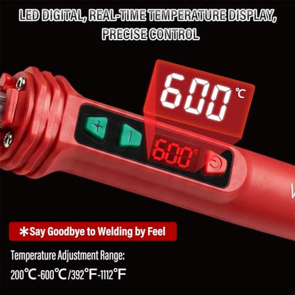150W LED Digital Adjustable Temperature Plastic Welder, 3 IN 1 Welding Kit with 70PCS Rods, 3 Tips Welder Soldering Iron Kit, Plastic Repair Kit for Car Bumper/Kayaks,etc (Red)