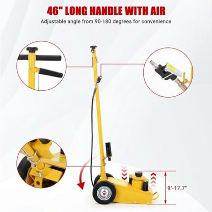 GarveeTech 22 Ton Air Hydraulic Floor Jack for Heavy Duty Trucks & Tractors – Low Profile (9"-17.7"), 4 Adapters, 46" Adjustable Handle – 44,000 Lbs Capacity - color: 22 Ton Yellow