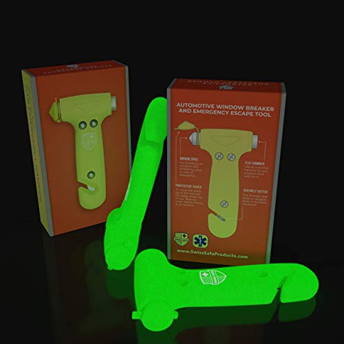 Swiss Safe Durable 5-1 Car Safety Hammer Window Breaker Breaker Tool w/Seatbelt Cutter - Emergency Escape Glass Hammer - Truck, Car Safety Essentials & Accessories - Glow, 2 Pack - color: Glow, size: 2-Pack