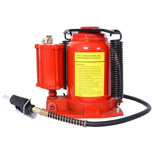 32 Ton Air Hydraulic Bottle Jack, Professional Lifting Jack for Heavy Machinery & Large Trucks, 10-16.3 Inch Height Range with Extendable Screw(Red) - color: Red, size: 32 Ton