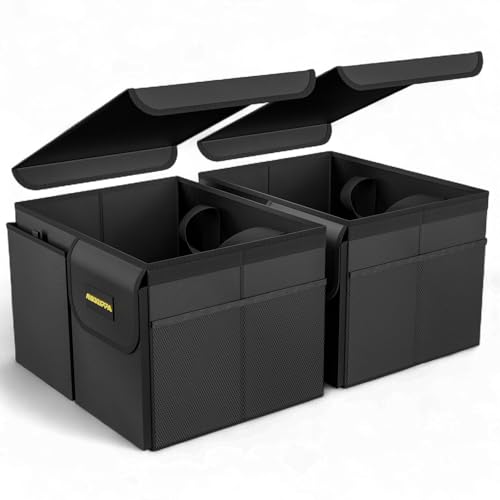 MIKKUPPA Car Trunk Organizer - 35L Collapsible Trunk Organizer with Lid, Sturdy Car Storage for SUV Auto Truck Van (Black, 2Pack) - color: Black, size: Small - With Lid