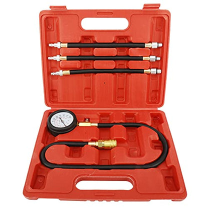 8MILELAKE Engine Cylinders Diagnostic Tester Compression Gauge Test Set with 4 Long Reach Hoses M10 M12 M14