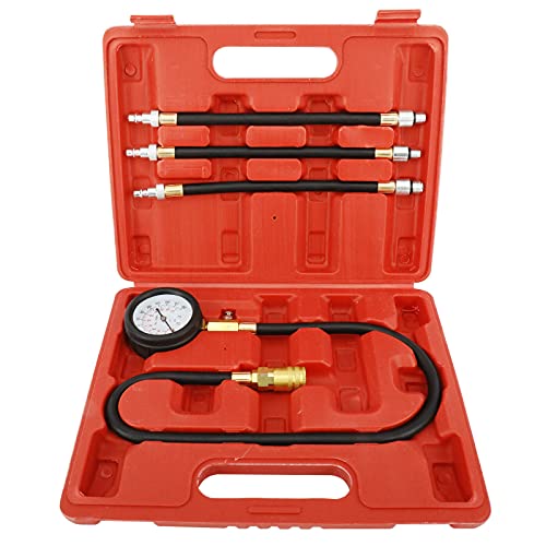 8MILELAKE Engine Cylinders Diagnostic Tester Compression Gauge Test Set with 4 Long Reach Hoses M10 M12 M14
