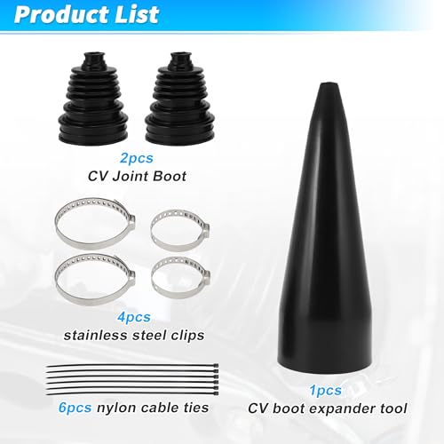 ACROPIX 2pcs CV Joint Boot with 4pcs Stainless Steel Clips 1pcs CV Boot Expander Tool 6pcs Nylon Cable Ties, Universal Tie Rod Boots for Joint Dustproof and Waterproof - size: Set D