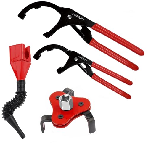 4Pcs Oil Filter Pliers Set, 3 Jaw oil filter Wrench with Flexible Plastic Funnel For Automotive Oil Change, Adjustable Oil Filter Removal Tool From 1-3/4" to 6" (Black) - size: 4 PACK Black