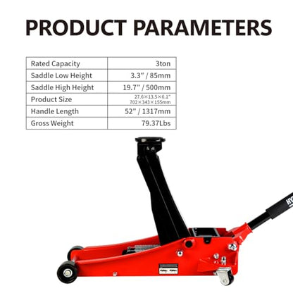 Floor Jack 3 Ton, Low Profile Floor Jack, Heavy Duty Steel Racing Jacks with Single Piston Quick Lift Pump, Hydraulic Car Jacks Lifting Range 3.3"-19.7" (3 Ton-1) - size: 3 Ton-1