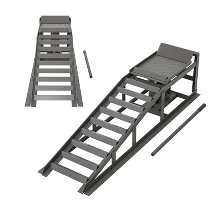 2 Pack Hydraulic Car Ramps 5 Ton 11000LB Capacity, Low Profile Vehicle Service Ramps with Hydraulic Jack, Heavy Duty Steel Car Lift Ramps for Truck Trailer Garage Maintenance (Gray, 11.61" - 16.21") - color: Gray