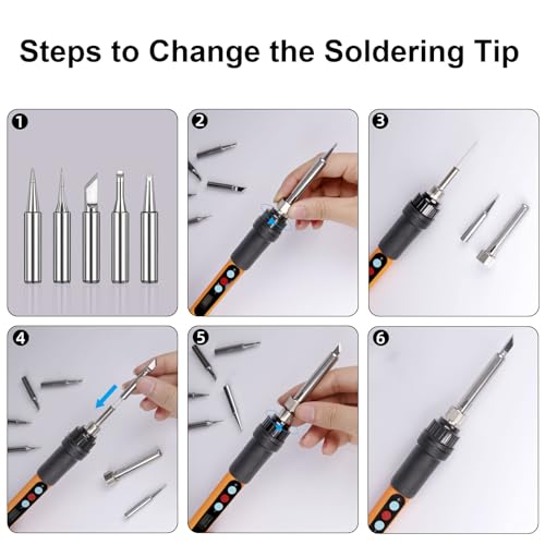 Soldering Iron Kit, 90W Soldering Iron LCD Adjustable Temperature, 13 in 1 Soldering Welding Iron Gun Kit with 5 Tips, Flux, Desoldering Pump, Stand, Tweezers, Wire Cutter, Solder Wire, Sponge, 110V | 5 soldering tips, desoldering pump, soldering iron sta