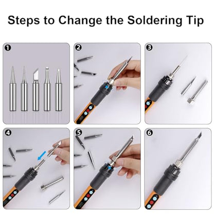 Soldering Iron Kit, 90W Soldering Iron LCD Adjustable Temperature, 13 in 1 Soldering Welding Iron Gun Kit with 5 Tips, Flux, Desoldering Pump, Stand, Tweezers, Wire Cutter, Solder Wire, Sponge, 110V | 5 soldering tips, desoldering pump, soldering iron sta