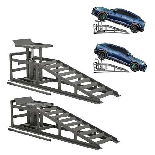 Hydraulic Car Ramps 5 T 11000 LBS, 2 Pack Heavy Duty Steel Car Ramps Lift Height 11.61 in-16.21 in, Low Profile Car Lift Service Ramps Truck Trailer Garage