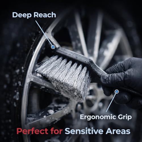 9PCS Pro Wheel Tire Cleaning Kit Replaceable Flat Scratch-Free Rim Brush | Dual-Bristle & Boar Hair,Dual-Material Pad Lint-Free Towel,Multi-Vehicle Pro Detailing Gift Kit - size: 9 PCS