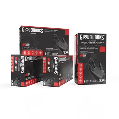 GLOVEWORKS Nitrile Gloves Disposable Latex Free 5 mil Black for Cleaning | Ideal for Cooking Food Prep Business and Household Use, Bulk Purchasing Options, Suitable for Extended Duration Use - size: X-Large, style: 4 Boxes of 100