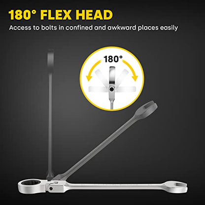Enventor 14 Pieces Ratcheting Wrench Set, Metric 6-19mm, 180° Flex Head, CR-V Steel, 72-Teeth, 12-Point Combination Ratchet Wrenches Set with Rolling Pouch - size: Metric-14PCS