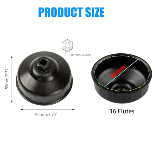 86mm 16 Flutes Oil Filter Wrench | Replacement for BMW and Volvo, Oil Filter Cap Removal Tool to Change Oil, Oil Filter Socket Wrench Kit