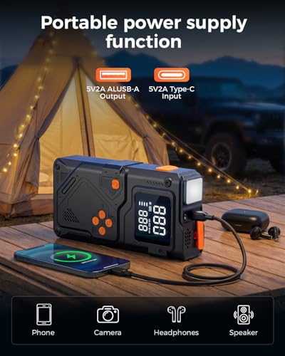 Jump Starter with Air Compressor, 12V Portable Car Battery Jumper Starter with 150PSI Tire Inflator, Emergency Power Bank for 8.5L Gas and 6.5L Diesel Engines