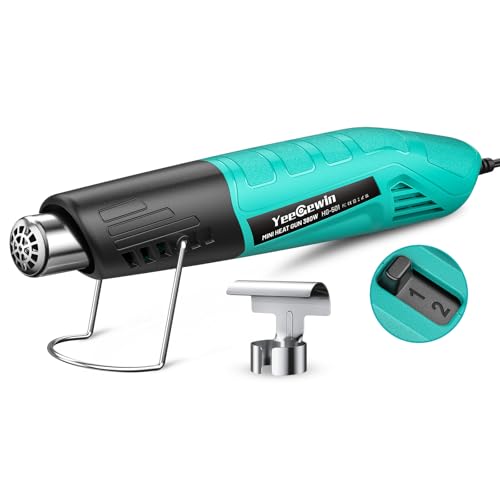 Heat Gun, 380W Fast Heat Mini Hot Air Gun with 2-Temp Settings 480°F-850°F(249°C-455°C) Overheat Protection Reflector Nozzle, 4.9Ft Long Cable for Shrink Wrap,Vinyl, Crafts, Epoxy Resin - color: Blue