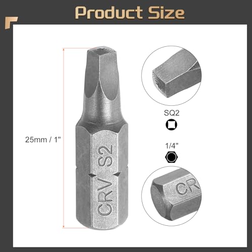 HARFINGTON 10pcs Square Head Screwdriver Bits 1/4" Hex Shank SQ2 Head 1" Length CR-V Steel Screw Driver Drill Bit for Repair Work Electric Screw Driver - size: SQ2