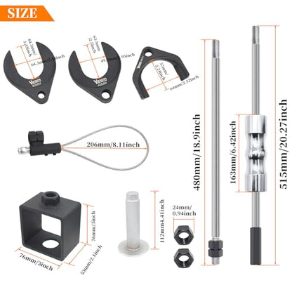 11 Piece Inner CV Axle Removal Tool, Heavy Duty Slide Hammer Puller Set | 63mm 48mm CV Joint Fork, Outer CV Joint Adapter and Steel Cable Adapter, Front Wheel Drive Axle Half Shaft Removal Tool Kit - size: 11pcs