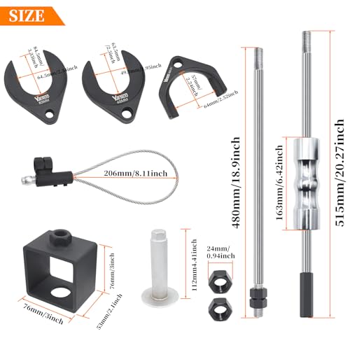 11 Piece Inner CV Axle Removal Tool, Heavy Duty Slide Hammer Puller Set | 63mm 48mm CV Joint Fork, Outer CV Joint Adapter and Steel Cable Adapter, Front Wheel Drive Axle Half Shaft Removal Tool Kit - size: 11pcs
