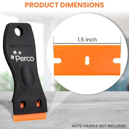 Perco Plastic Scraper Blade Refills - Durable, Rust-Free Double-Edged 1.5" Non-Scratch Razor Blades for Decals, Adhesives, Vinyl & More – Ideal for Cars, Glass & Delicate Surfaces - 10 Blades Per Box - size: Blade Refill
