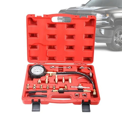 Oil Pressure Tester Kit - 0-140 PSI Injector Compression Gauge, Diagnostic Tester with Carrying Case, Automotive Diagnostic Tool, Truck Engine Manometer for Motorcycle Marine Garage Mechanics