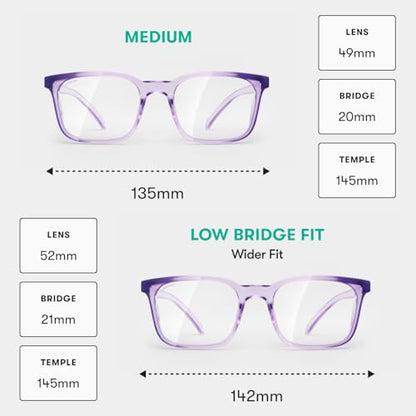 Stoggles Rectangle Z87.1 Certified Safety Glasses, Blue-Light, UV Blocking Lens, Top & Side Shield, Anti-Fog, Stylish Eyewear - color: Lilac, size: Low Bridge Fit
