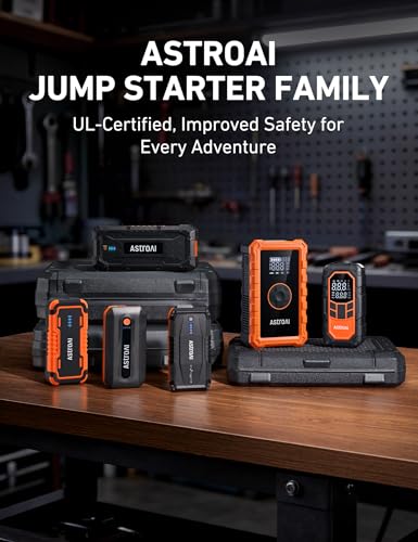 AstroAI S8 Car Battery Jump Starter 1500A – Portable 12V Lithium Jump Box with 3 Mode Flashlight, Power Bank & Smart Jumper Cables - for 6.0L Gas and 3.0L Diesel Engines - color: Orange - 1500A (S8)