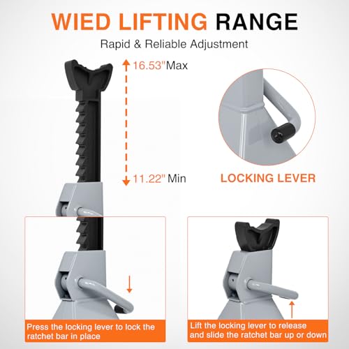 Nilight Jack Stands, 3 Ton (6,600 lbs) Capacity Heavy Duty Steel Car Lifting Stand, Adjustable Height 11.22" to 16.53", 1 Pair - size: 3T
