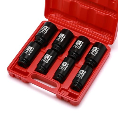 CASOMAN 1/2-Inch Drive Deep Spindle Axle Nut Impact Socket Set,12-Point, Metric, CR-MO, 29, 30, 32, 34, 35, 36, 38, 39mm, 8-Piece 1/2" Heavy Duty Impact Socket Set - size: 8 PCS