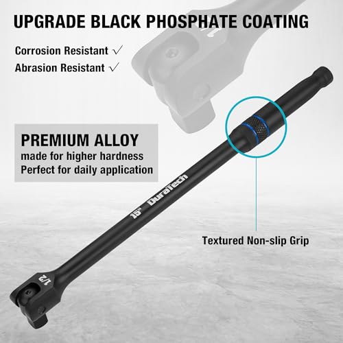 DURATECH 3PCS Breaker Bar Set with Upgrade Black Phosphate Coating | 1/4", 3/8", 1/2" Drive, 180°Rotatable Head, 6", 10”, 15" Length, Premium Chrome Alloy Made, Automotive Repair - color: Black