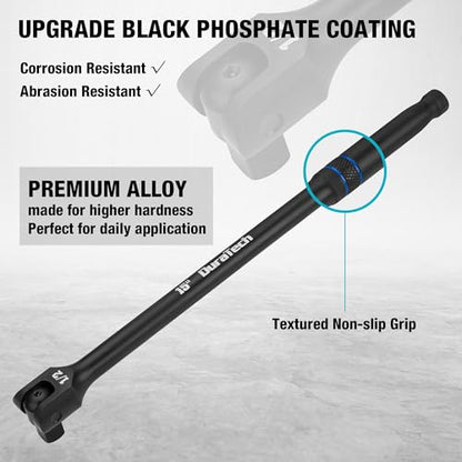 DURATECH 3PCS Breaker Bar Set with Upgrade Black Phosphate Coating | 1/4", 3/8", 1/2" Drive, 180°Rotatable Head, 6", 10”, 15" Length, Premium Chrome Alloy Made, Automotive Repair - color: Black