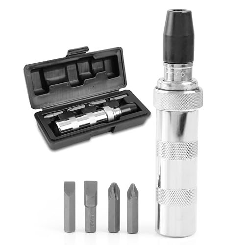 GreatNeck Reversible Manual Impact Driver Set 4 Bits for Rusted Screws | 3/8" Drive Impact Driver Set w/ 4 Drill Bits for Rusted Screws & Stubborn Fasteners, Chrome Vanadium Steel Bits