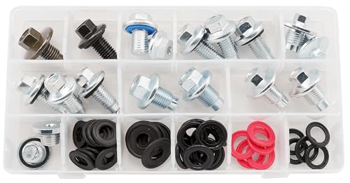9 Types Oil Drain Plug (18PCS) and 5 Types Rubber Gaskets (40PCS) Master Assortment Kits fit GMC, Buick, Cadillac, Chevrolet, Ford, Replace 090-115, 653116US, 090-091, 653096US, 55577568