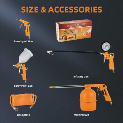 5 Pcs Air Tools Set,Includes Air Washing Gun, Air Spray Gun,Air Tire Inflating Gun,Blowing Air Gun,Spiral Hose Suitable for Beauty and Maintenance of Various Cars or Handicrafts