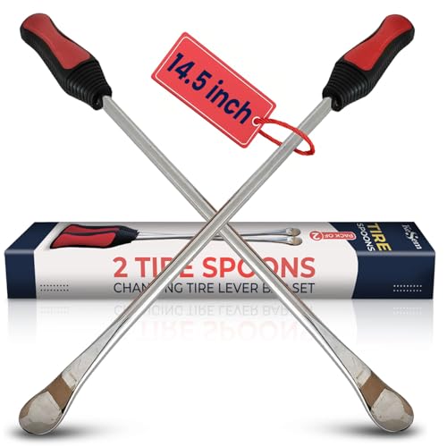 2 Pack 14.5" Tire Spoons Changing Tire Lever Tire Iron Bar Set Tire Repair Tool Kit Tire Changer Remove Tyre Heavy Duty Metal Steel for Motorcycle Bike Scooter Bicycle Mower Dirtbike 14.5 inch long