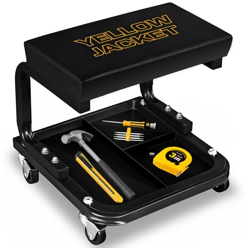 YELLOW JACKET Creeper Garage/Shop Seat, 250 LBS Capacity Rolling Padded Mechanics Stool Removal Seat with Tool Tray - size: Large