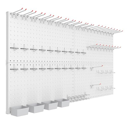 TORACK Garage Tools Organizer Boards Kit with Hooks, Modular Wall-Mounted Tool Storage Pegboard for Workbench(Gray, 4 Panels with Hooks)