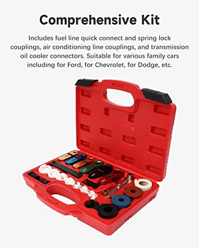 25pc Fuel Line Disconnect Tool Set Master Quick Disconnect Tool Kit for Mechanics Transmission Oil Cooler Line Disconnects Compatible with for Ford Chevy GM More, Red